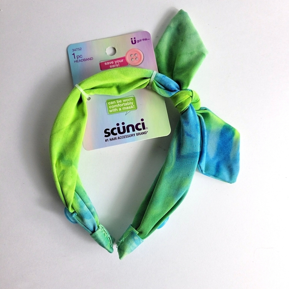 Scunci 1 Piece Headband Green Light Blue Tye Dye